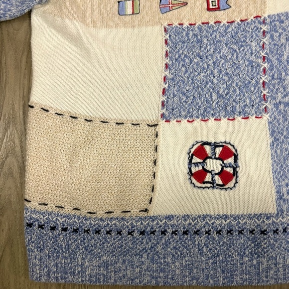 Vtg Koret Nautical Lighthouse Top Blue White Sailboat Embroidered Sz 1X Coastal - Picture 9 of 12